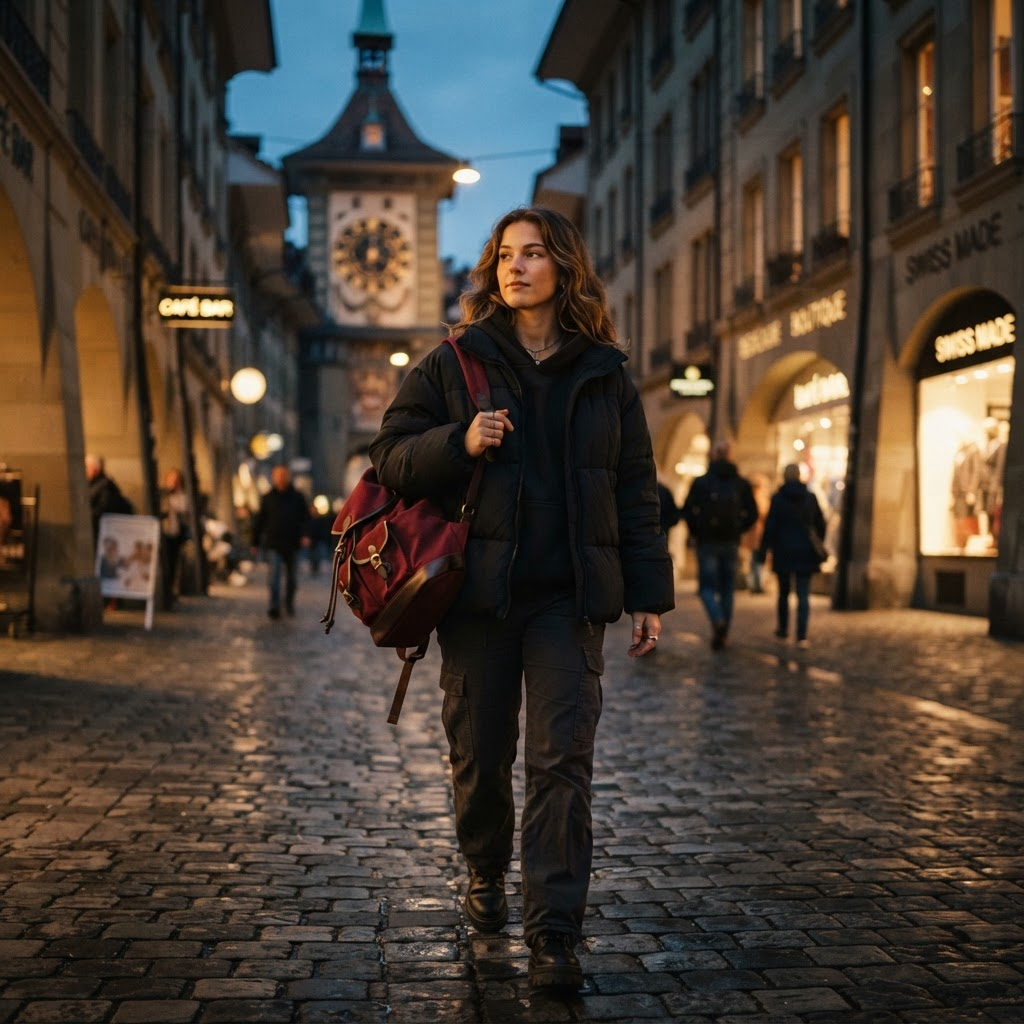 Person in der Stadt mit Velaro City Rucksack